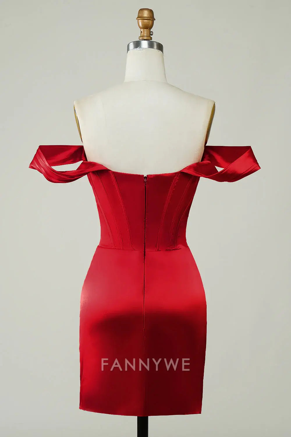 FannyWe Elegantes rotes schulterfreies, asymmetrisches, enges, kurzes Homecoming-Kleid, Abendgarderobe